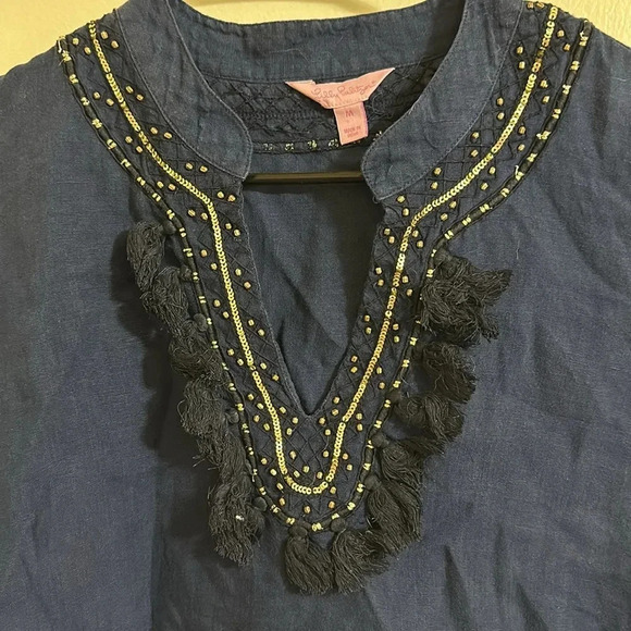 Lilly Pulitzer Beaded Embroidered Tassel Linen Tunic - Picture 2 of 7